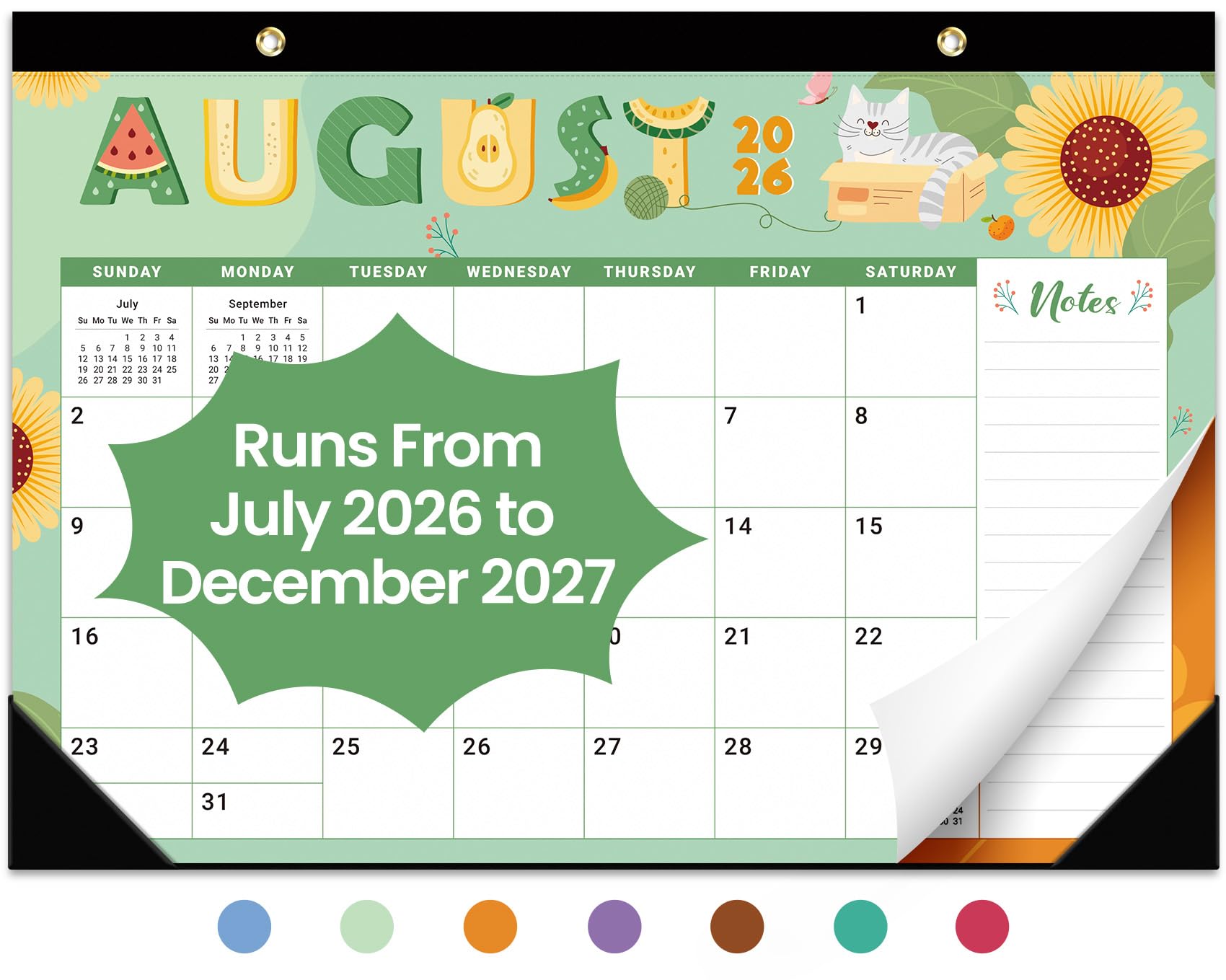 Taja Desk Calendar 2026-2027, Jul 2026-Dec 2027, 18-Month, 17" x 12"