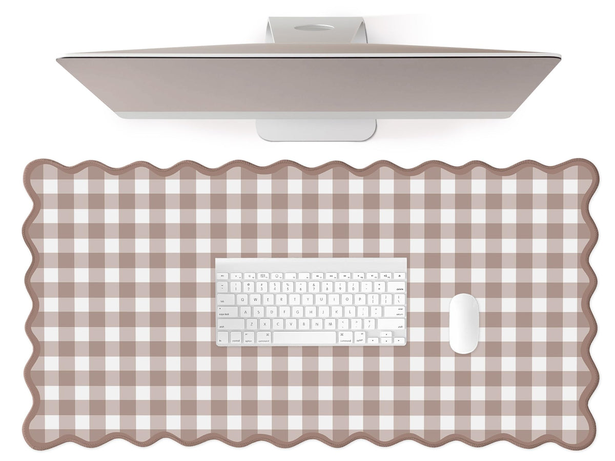 Scalloped‌ Green Checkered Desk Mat Cute Pastel Large Gaming Mouse Pad Gingham Kawaii Cottagecore ‌Vintage‌ Girly Keyboard Computer Mat Aesthetic Desk Pad Accessories Office Decor for Women