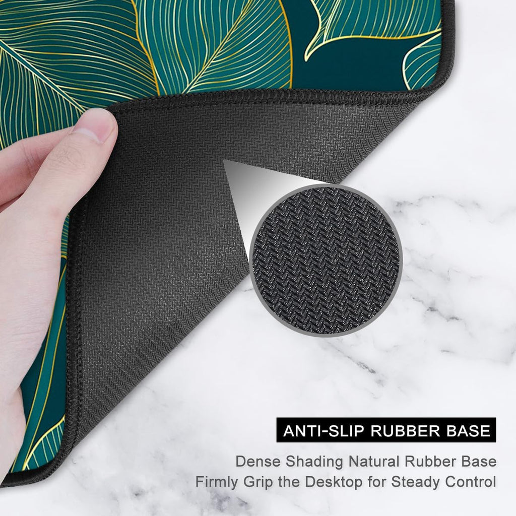 Auhoahsil Desk Mat, Ultra Large Mouse Pad, XXL Gaming Mousepad, Green Tropical Leaves Deskpad, Big Extended Full Size Mouse Pad, Desktop Desk Matt for Keyboard, Laptop & Computer, 35.5 x 15.7 in