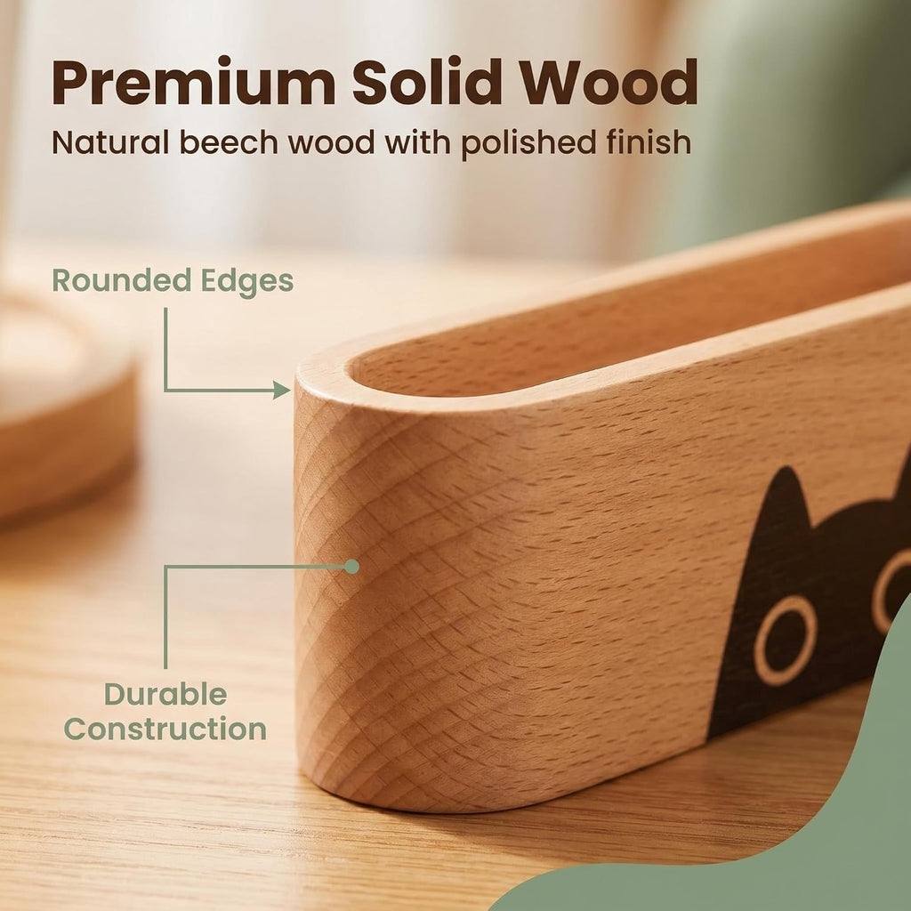 Natural Wooden Name Card Holder Wood Business Card Holder Office Desktop Card Display Stands Cat Pattern Cute