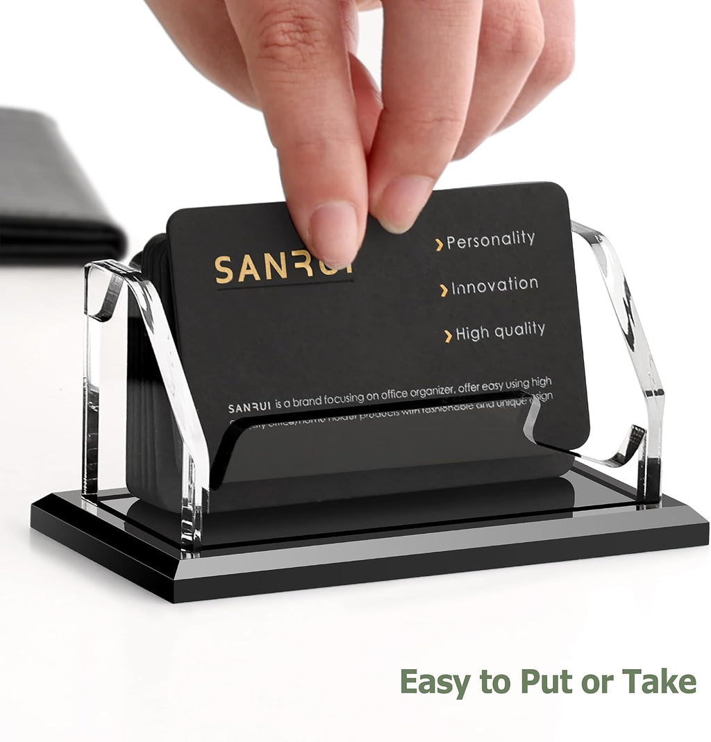 SANRUI Black Business Card Holder for Desk 1 Slot Clear Acrylic Horizontal