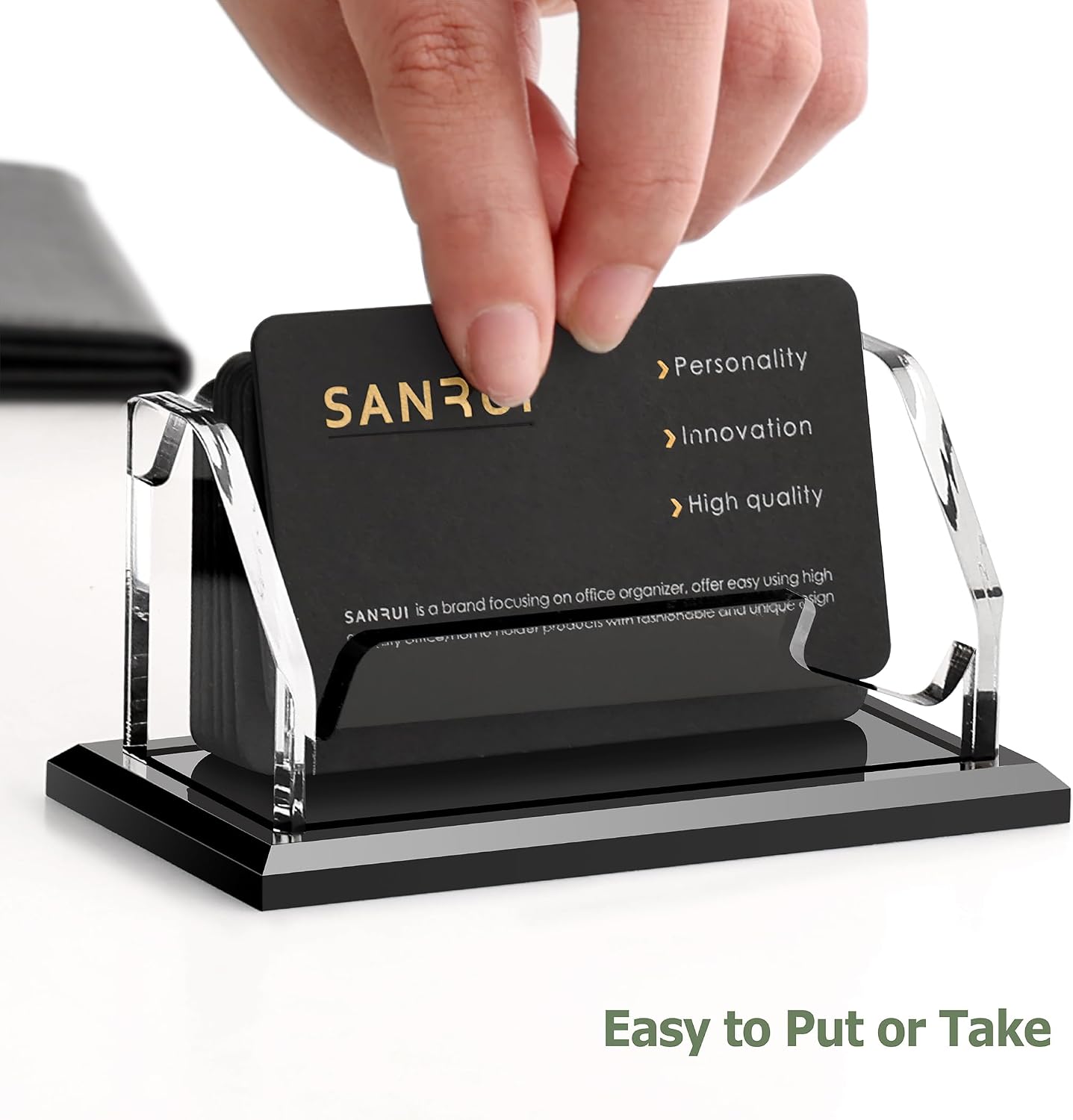 SANRUI Black Business Card Holder for Desk 1 Slot Clear Acrylic Horizontal