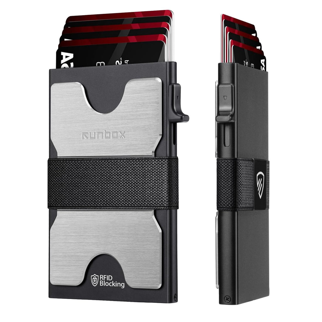 RUNBOX Slim Wallet for Men, RFID Aluminum Pop-Up Card Holder for 12 Cards