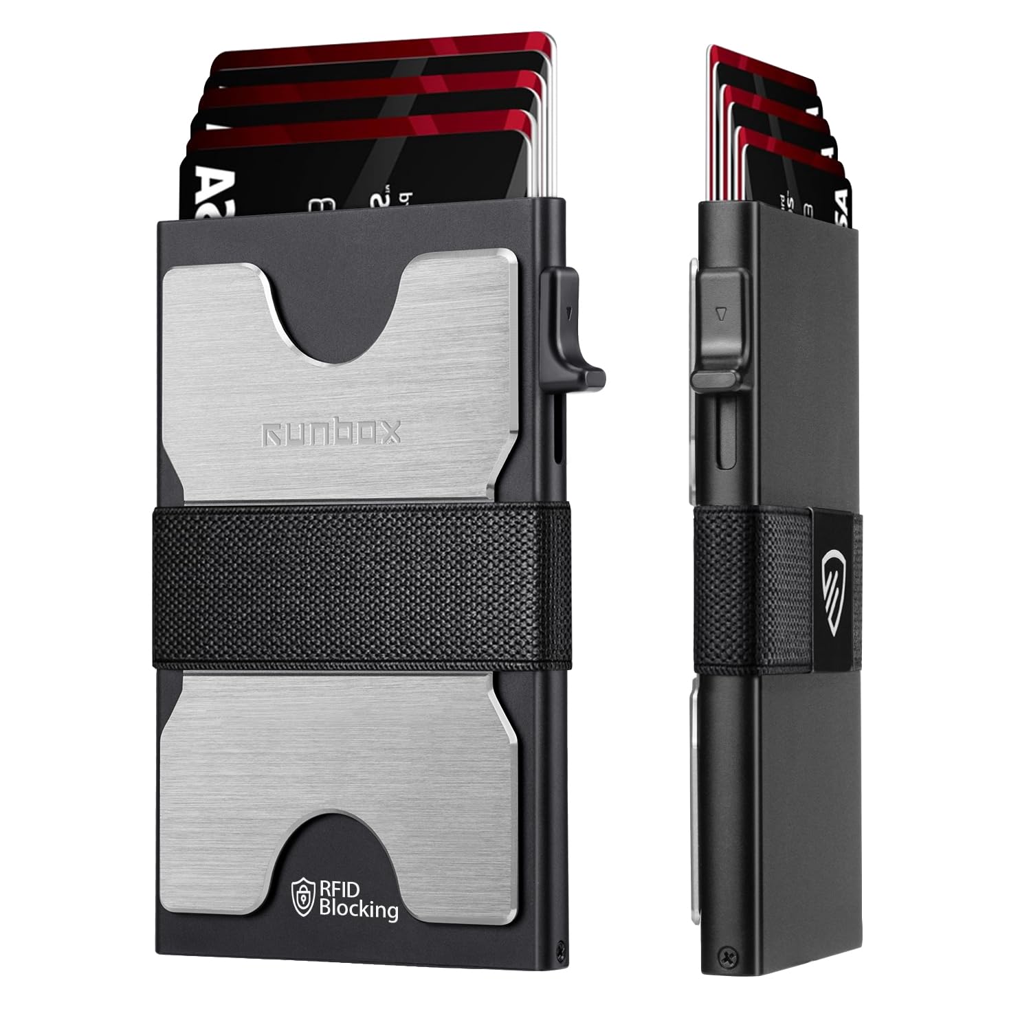 RUNBOX Slim Wallet for Men, RFID Aluminum Pop-Up Card Holder for 12 Cards