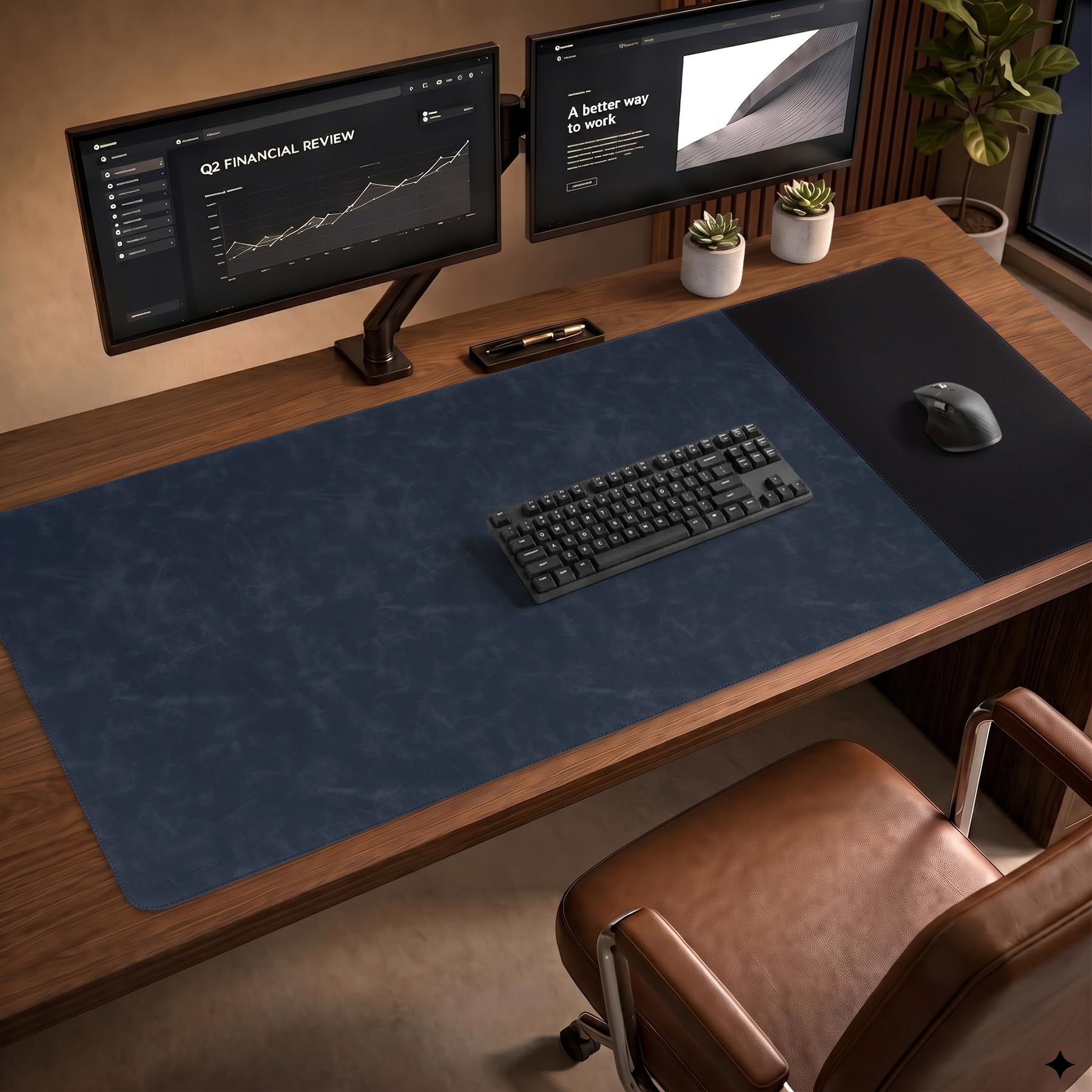 HAUTOCO Cork Desk Mat 31.5"x15.7", Distressed PU Leather & Cloth Desk Pad