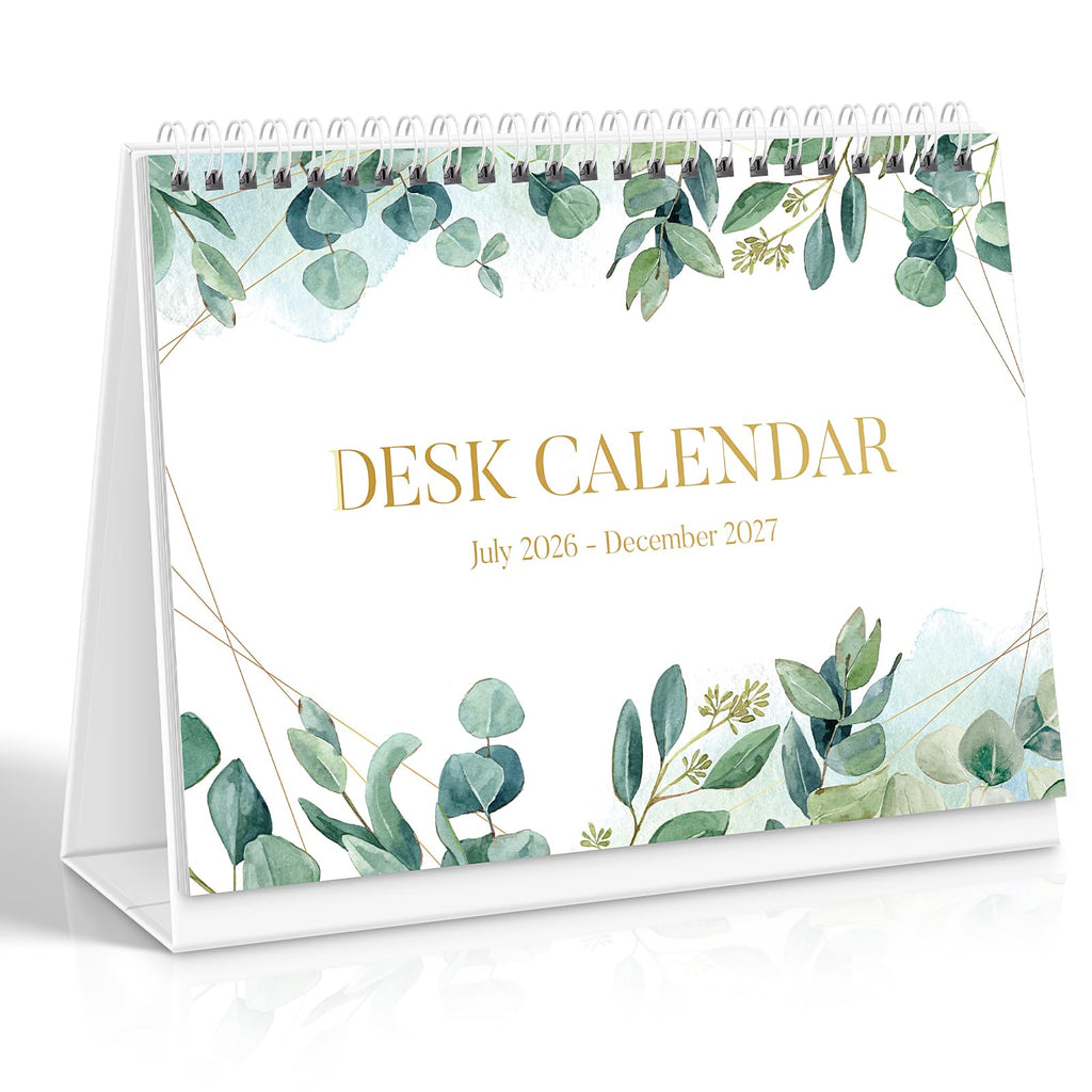 SKYDUE Small Desk Calendar 2026-2027, Jul. 2026- Dec. 2027, 8x6 Compact Standing Flip Desktop Calendar, Leaf