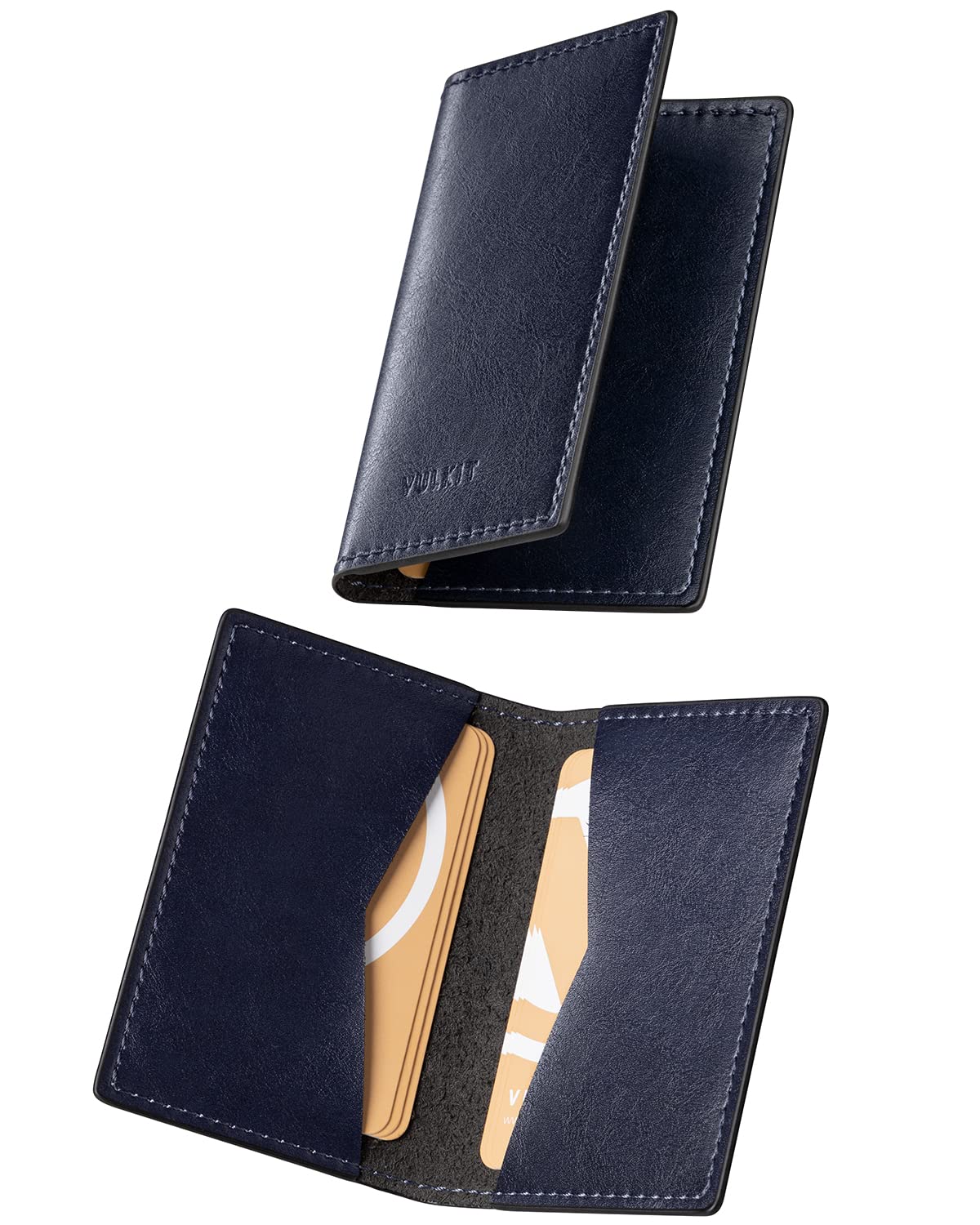 VULKIT Leather Business Card Holder 2 Sided Slim Business Name Card Organizer for Men or Women, Up to hold 20 cards (Vintage Brown)