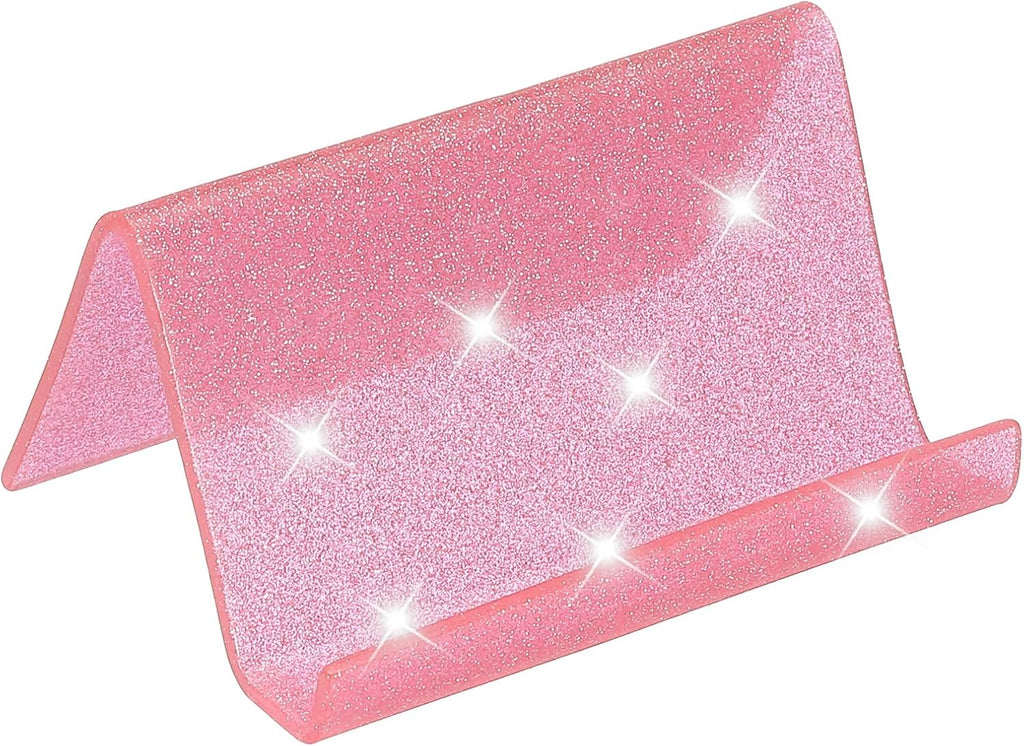 PATIKIL Business Card Holder for Desk, Acrylic Business Card Holders Shine Card Stand Organizer Cards Display for Office Exhibition, Pink