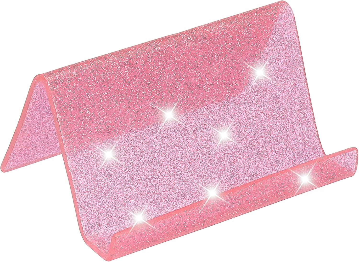 PATIKIL Business Card Holder for Desk, Acrylic Business Card Holders Shine Card Stand Organizer Cards Display for Office Exhibition, Pink