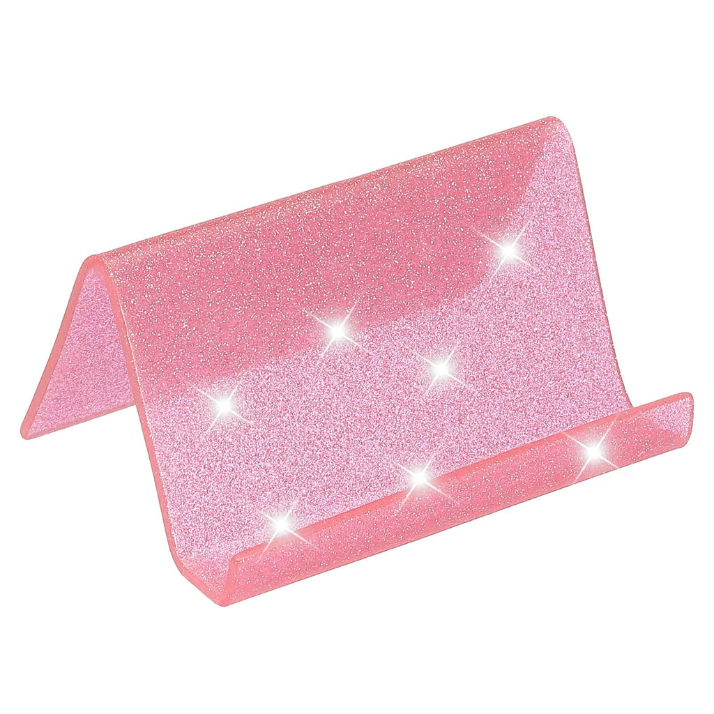 PATIKIL Business Card Holder for Desk, Acrylic Business Card Holders Shine Card Stand Organizer Cards Display for Office Exhibition, Pink