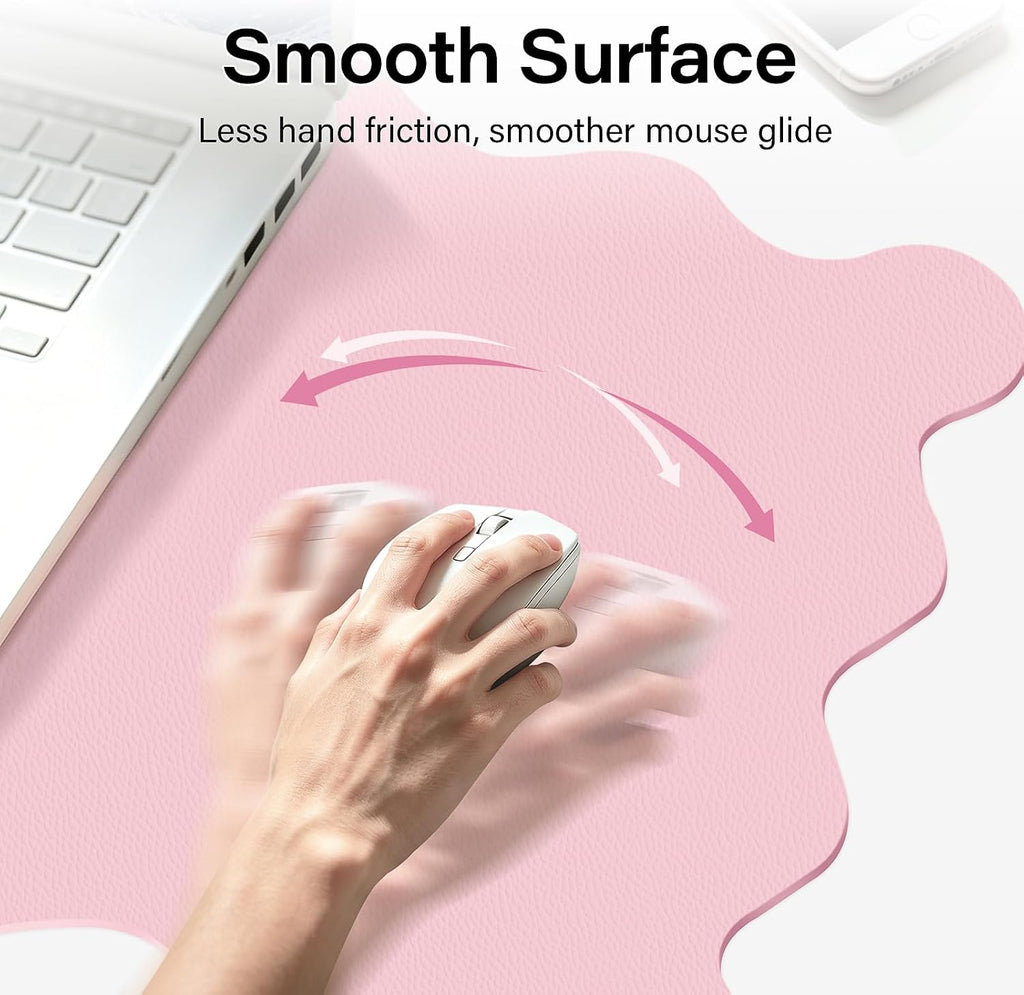 Scalloped Computer Desk Mat for Protection, 31.5 x 15.7 in, Pink