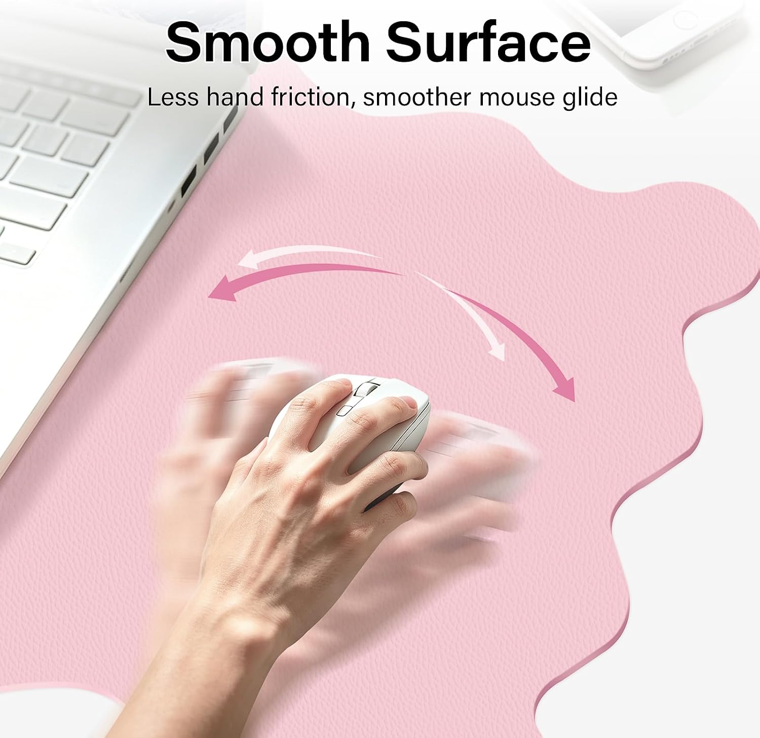 Scalloped Computer Desk Mat for Protection, 31.5 x 15.7 in, Pink