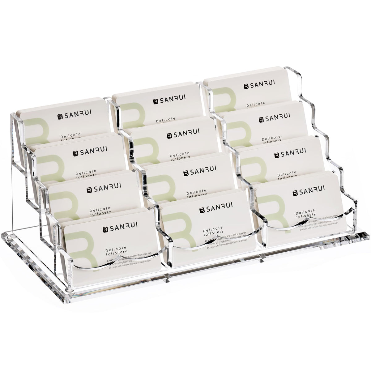 YUXUN Business Card Holder Display for Desk, Clear Acrylic Cards Organizer 3 Tier 3 Slots, Business Card Stand for Women Men, Multiple Business Card Display for Exhibition, Home, Office