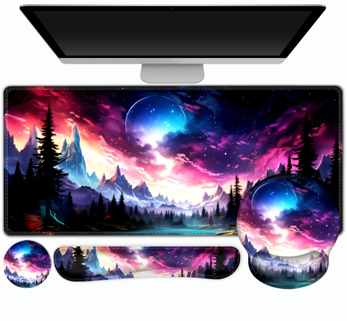 Gaming Mouse Pad Large Desk Mat, Cute Purple Marble Rose Desk Pad Protector