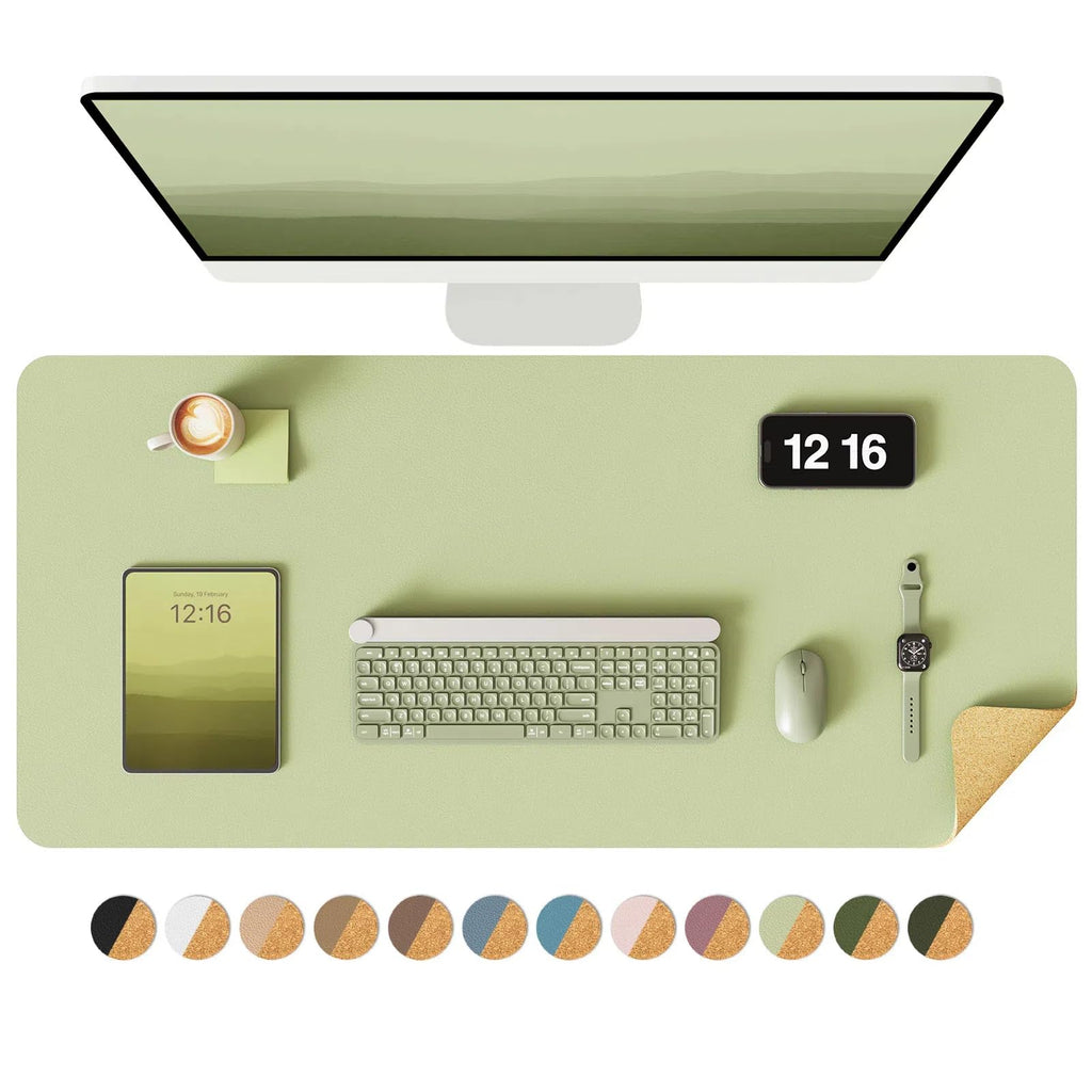 YSAGi Double-Sided Desk Pad, 31.5"x15.7"Leather Desk Mat, Eco Cork Desk Pad Protector,Large Mouse Pad,Waterproof Desk Blotter for Office/Home(Coffee)