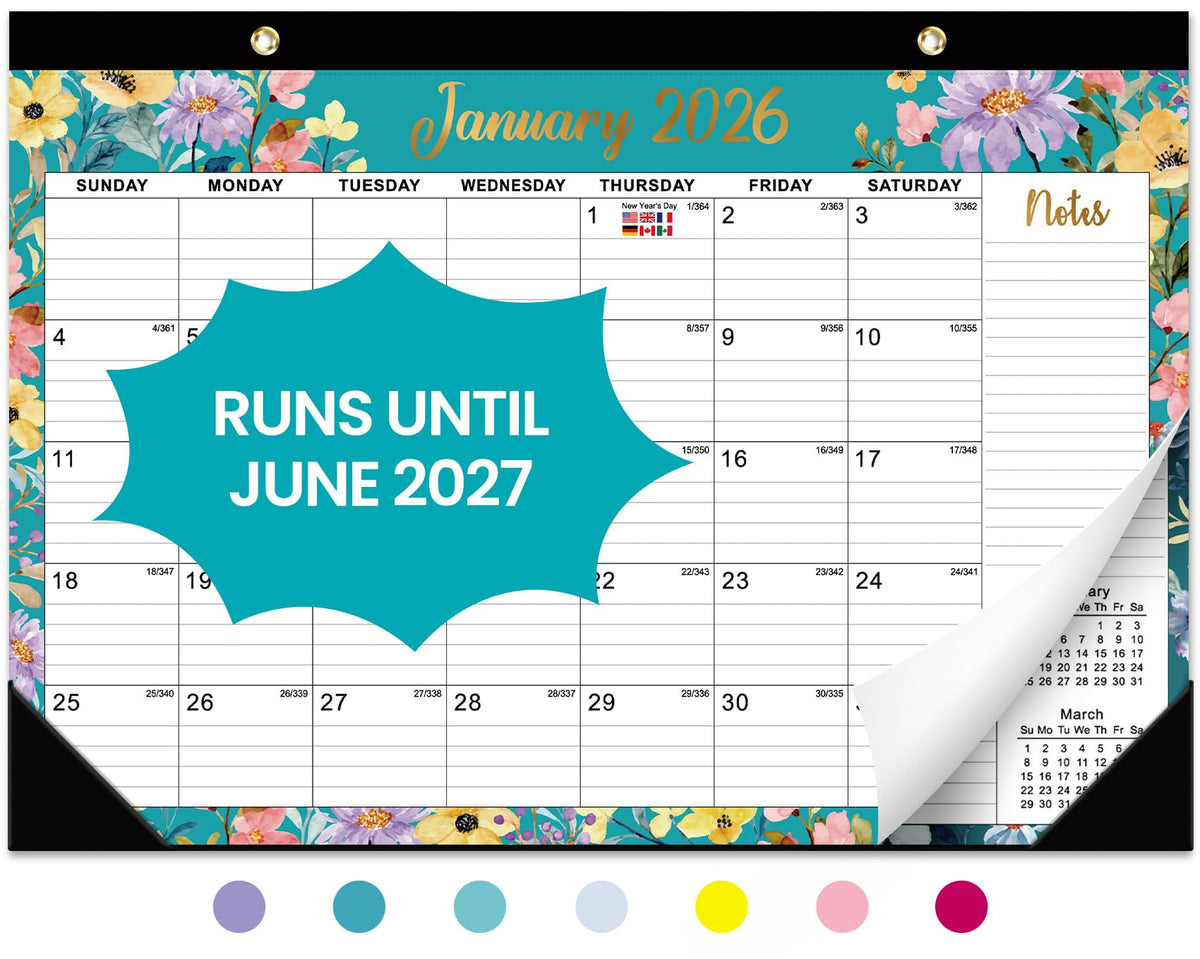 Taja Desk Calendar 2026-2027, Jul 2026-Dec 2027, 18-Month, 17" x 12"
