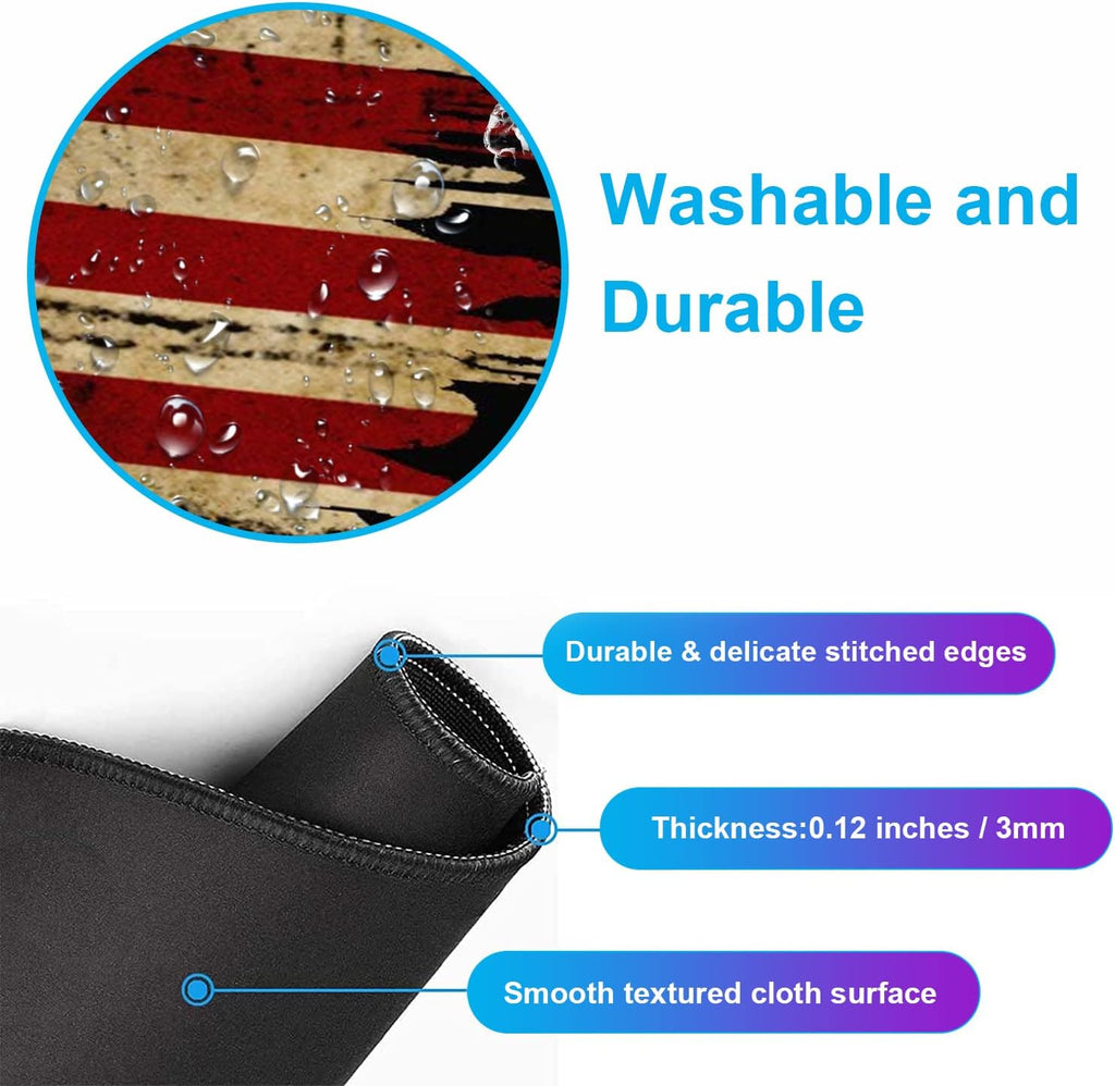 Retro American Flag XL Gaming Mouse Pad with Stitching Edge Laptop Desk Mat