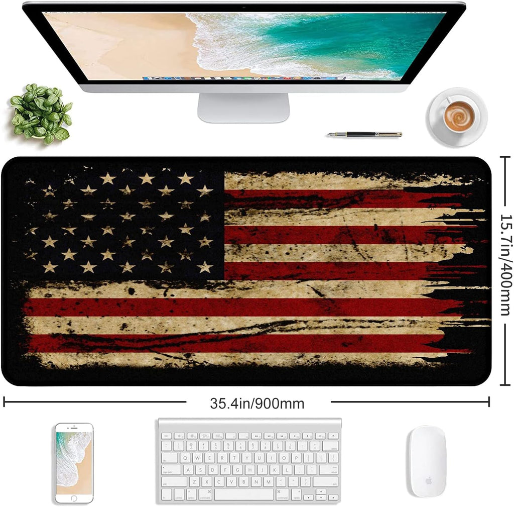 Retro American Flag XL Gaming Mouse Pad with Stitching Edge Laptop Desk Mat