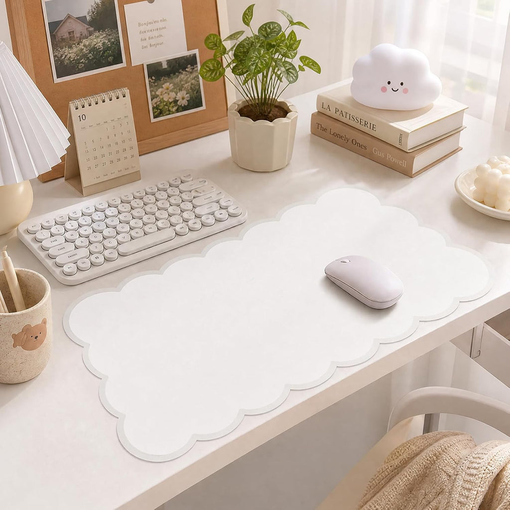Scalloped Desk Mat,31.5"x15.7" Large Mouse Pad for Desk Pad,Beige