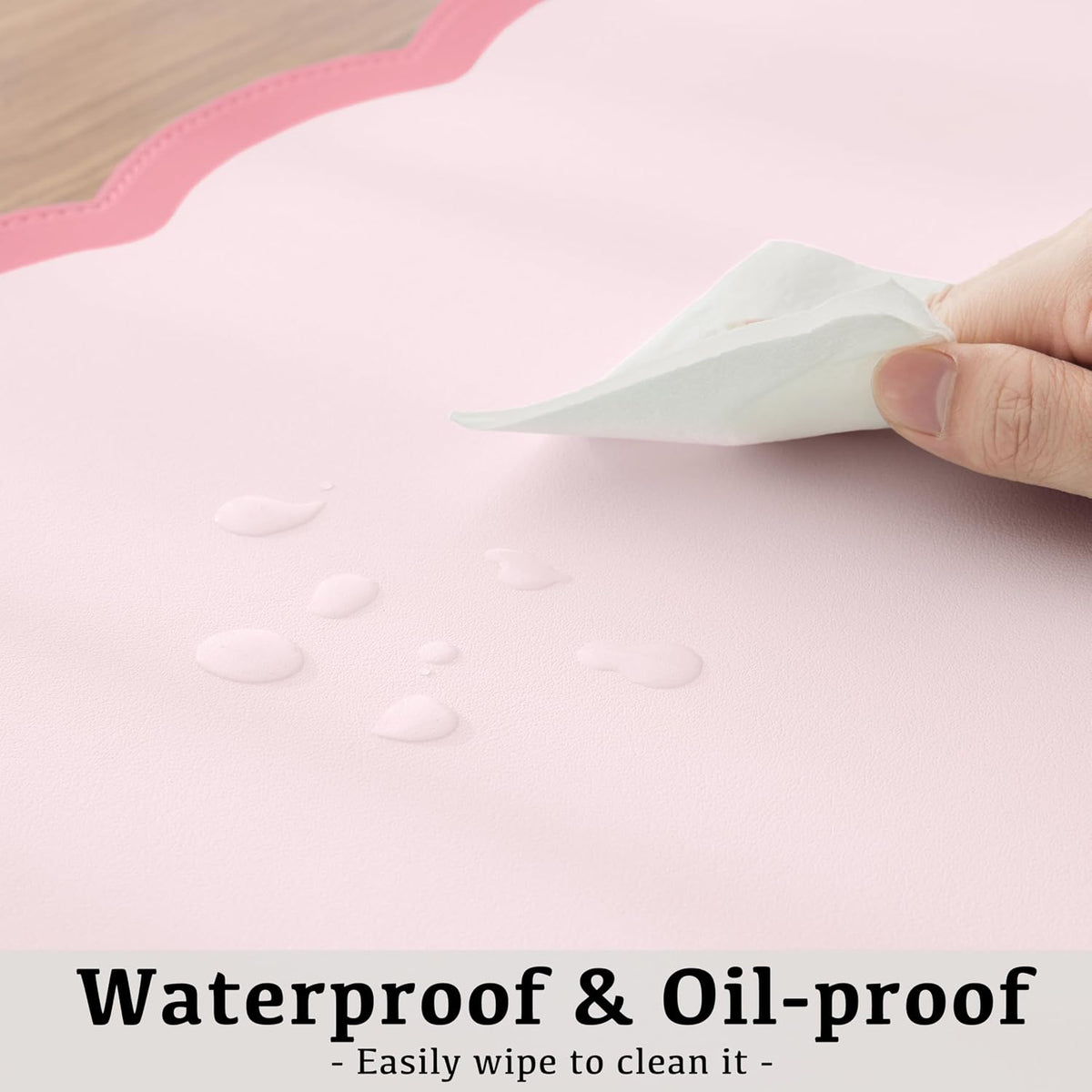 Scalloped Desk Mat, 31.5" x 15.7" Large Cute Aesthetic Desk Accessories, PU Leather Computer Laptop Desk Mouse Keyboard Pad, Desk Writing Mat for Vanity/Work/Home Decor (Pink, 31.5" x 15.7")