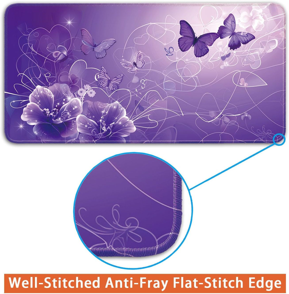 Keyboard Mat, Large Mouse Pad, Purple Butterfly