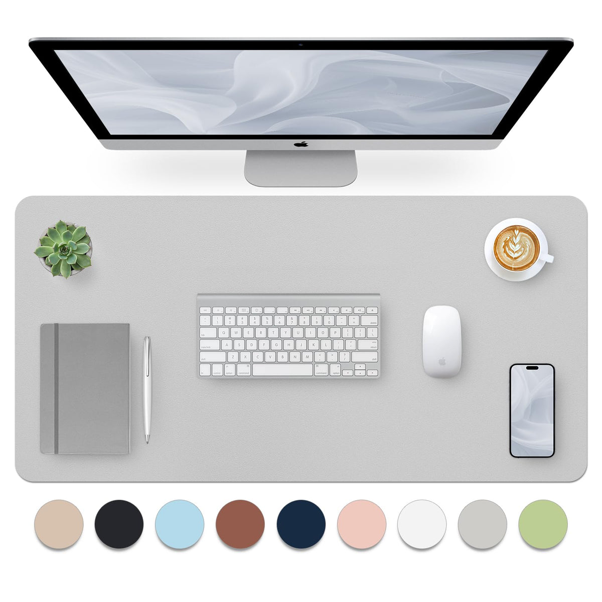 Bloss Leather Desk Pad and Keyboard Wrist Rest, Large Mouse Pad + Keyboard Pad+Mouse Wrist Support, Non-Slip Desk Mat Protector for Office, Home(31.5×15.7 Inches,Beige)