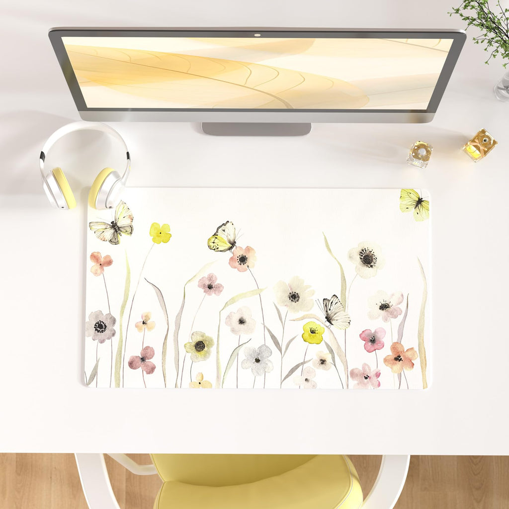 Faux Leather Large Mouse Pad, Office Desk Mat, 31.5"x15.7", Pink Floral