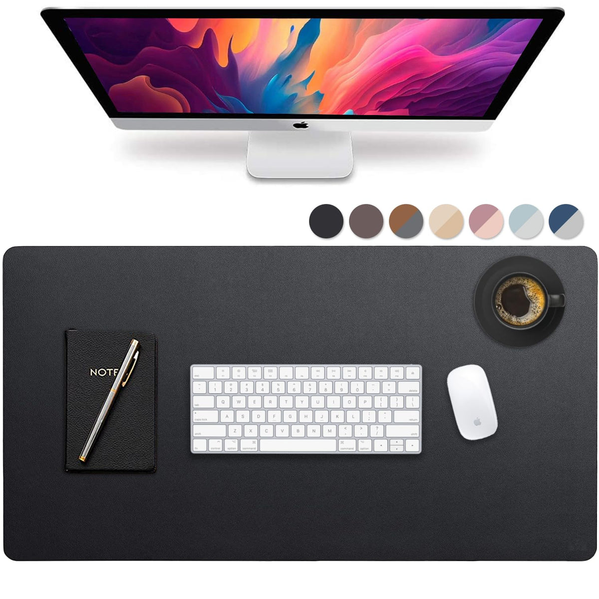Vine Creations Leather Desk Mat 24" x 17", Desk Protector, PU Leather Desk Pad, Small Desk Pad Mat, Desk Blotter, Desk Pads on Top of Desks, Small Desk Mat for Home or Office (Black)