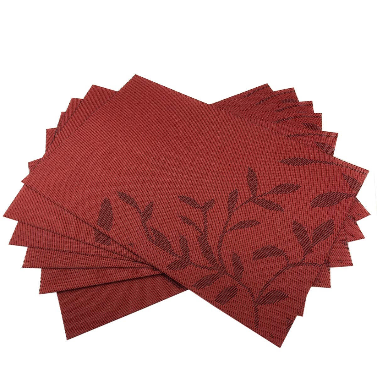 Place Mats PVC Set of 6, Table Placemats Set of 6 PVC Table Mats Natural Color (6 pcs, Red Leaves)