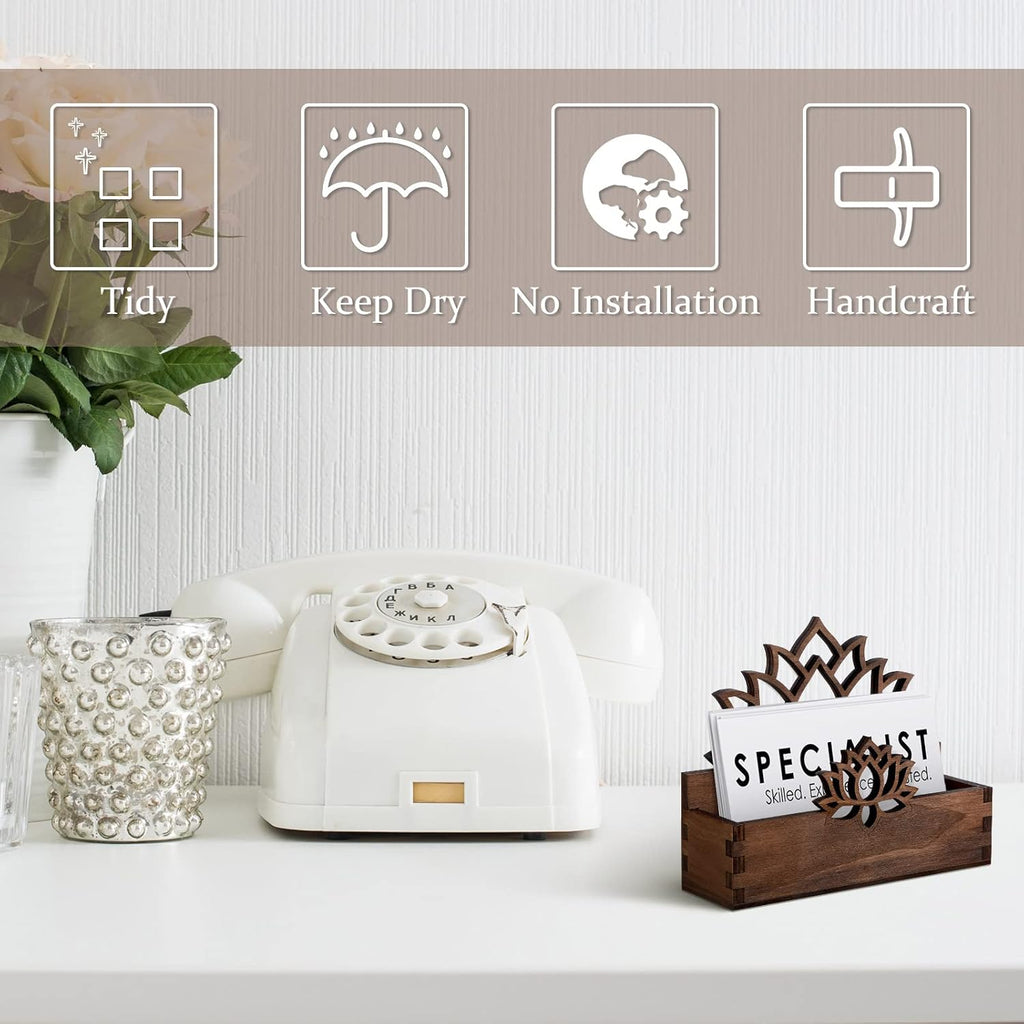 Qunclay 2 Pack Lotus Flower Business Card Holder, Wooden Decorative Business Card Holders for Desk Postcard Organizer Display Stand for Office Desktop(Dark Brown)