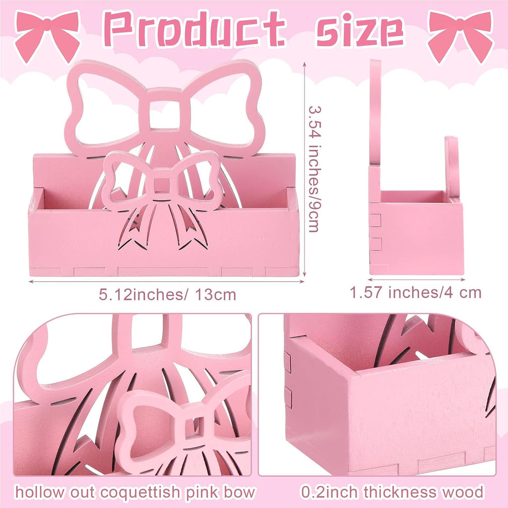 Weysat 2 Pcs Pink Bow Wooden Business Card Holders for Women Desk