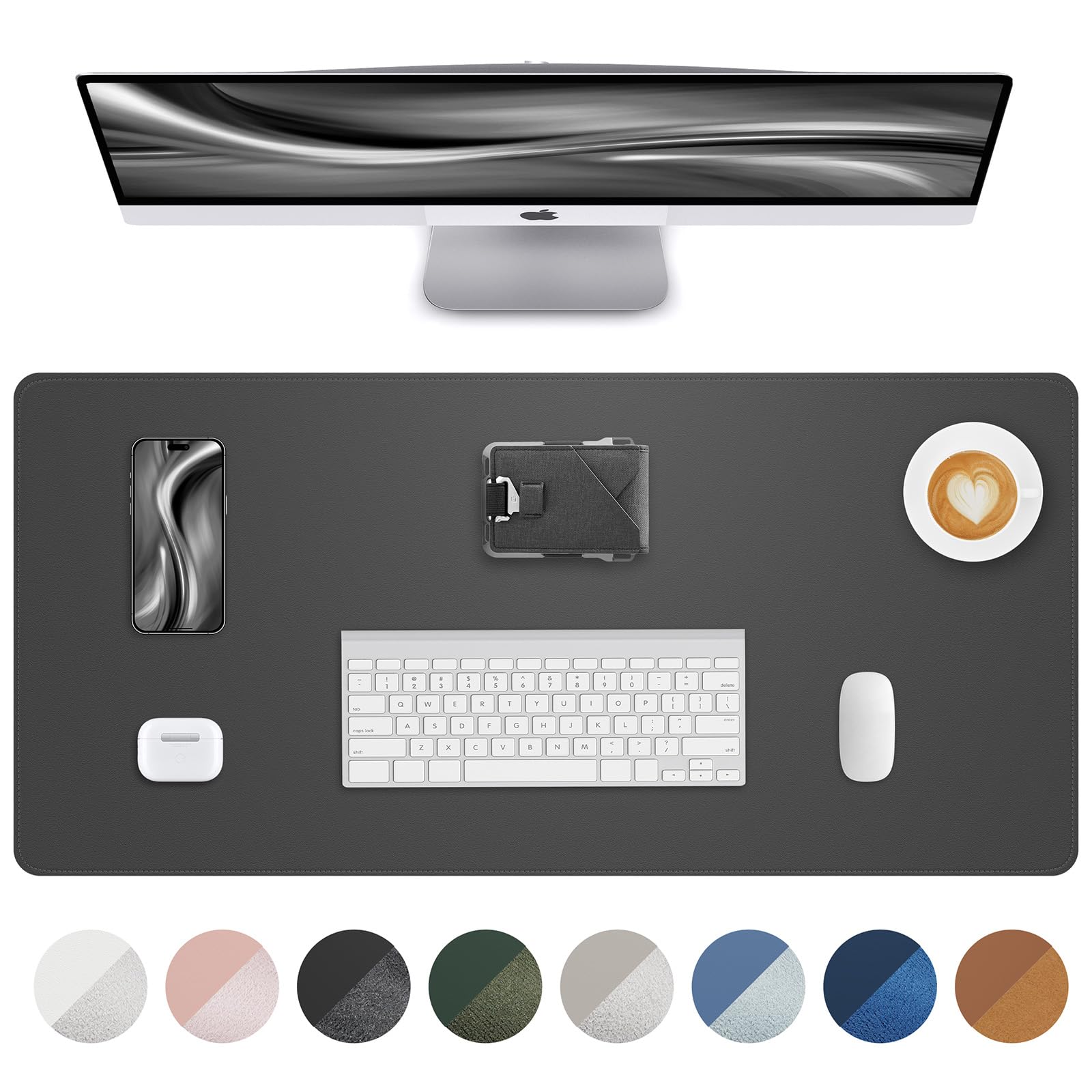AFIING Large Desk Mat 55" x 24" - PU Leather Desk Pad Protector, Waterproof Non-Slip Extended Mouse Pad for Office Desk, Keyboard, Laptop and Home Workspace (Black)