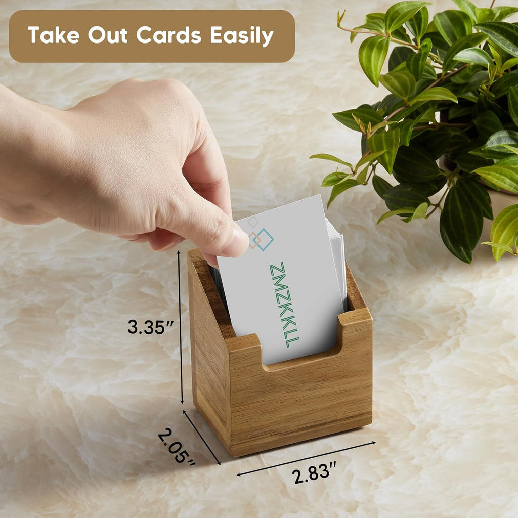 Acacia Wood Business Card Holder for Desk - Vertical Business Card Display Stand - Wooden Business Card Organizer for Office Tabletop Desktop