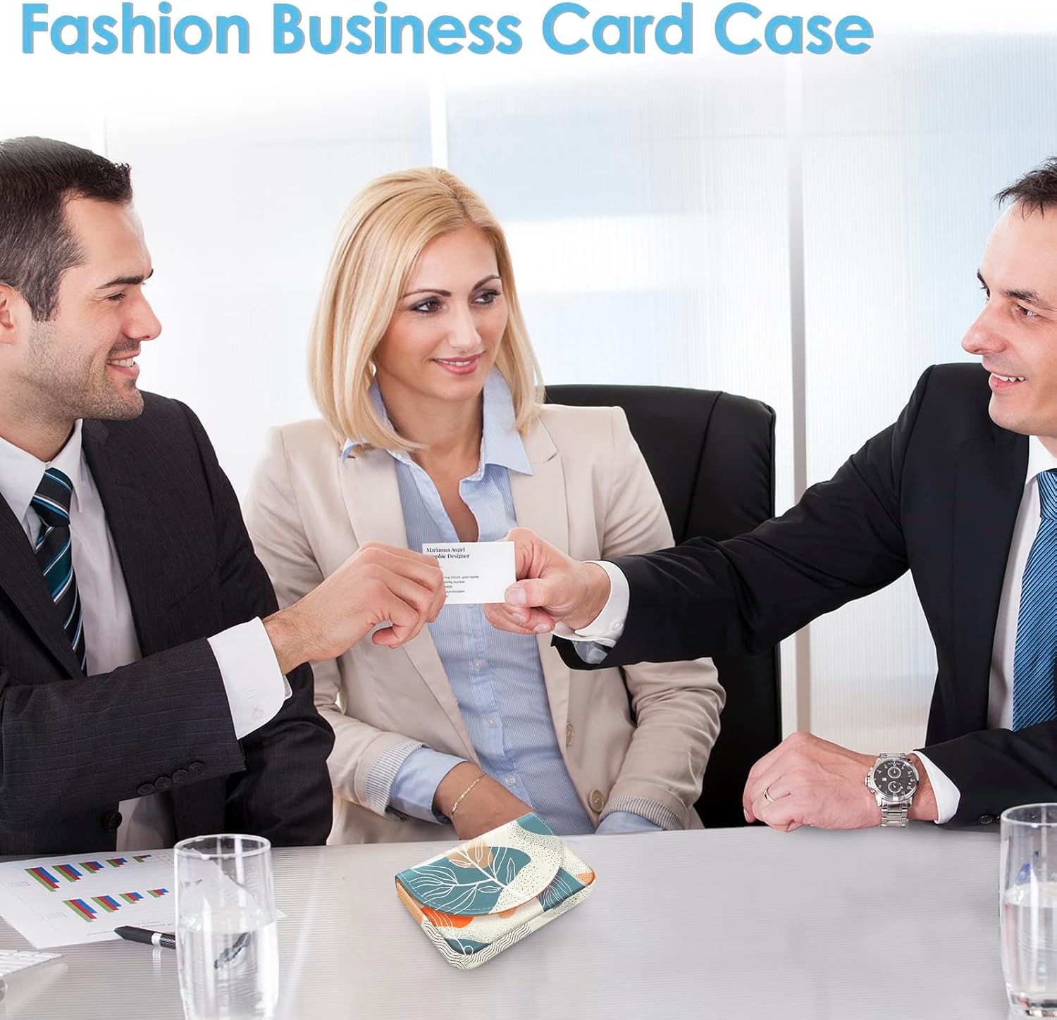 Business Card Holder，PU Leather Business Card Case Color Printing Pattern Card Holder Wallet，Pockets Magnetic Credit Card Holders for Men and Women，Bohemian Leaf