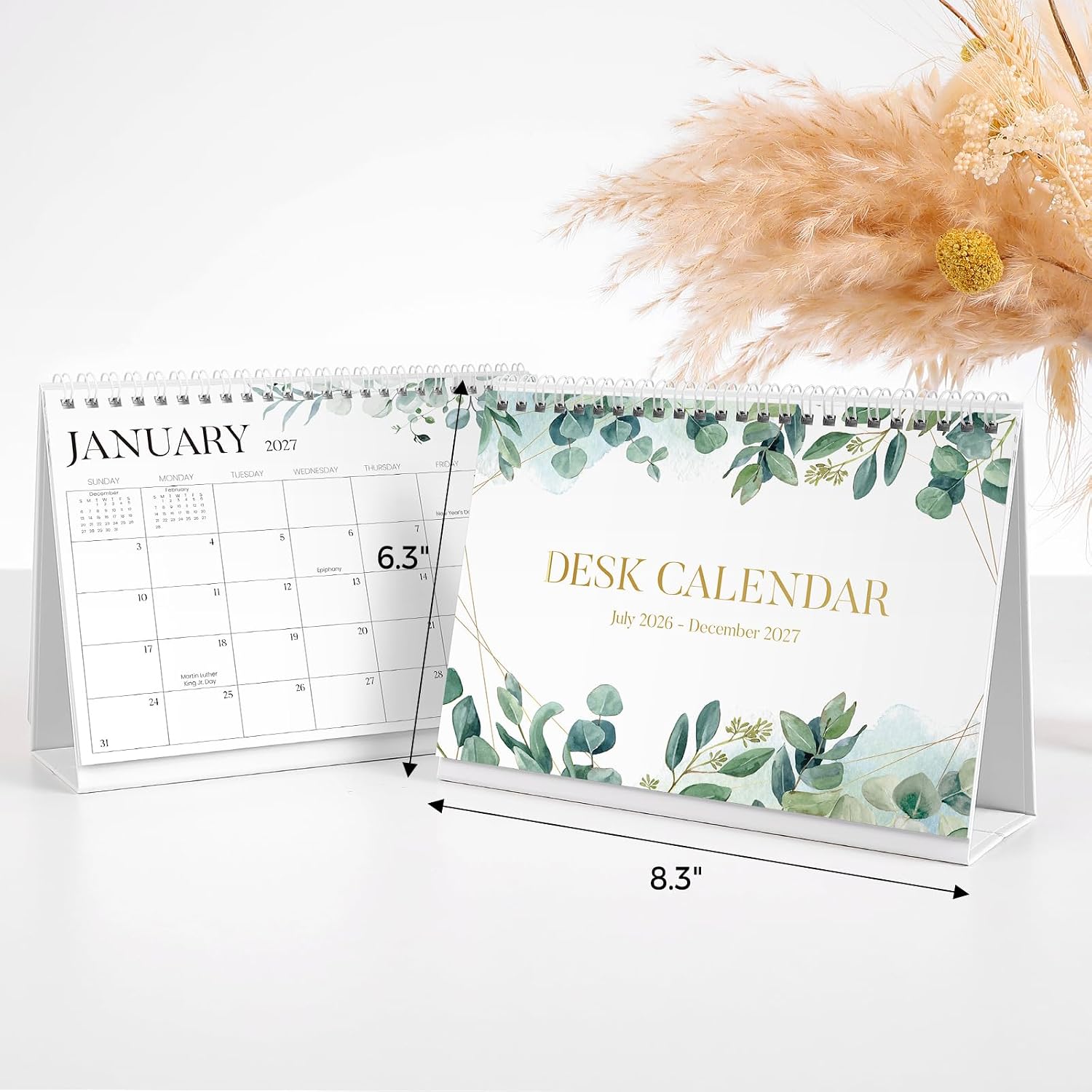 SKYDUE Small Desk Calendar 2026-2027, Jul. 2026- Dec. 2027, 8x6 Compact Standing Flip Desktop Calendar, Leaf