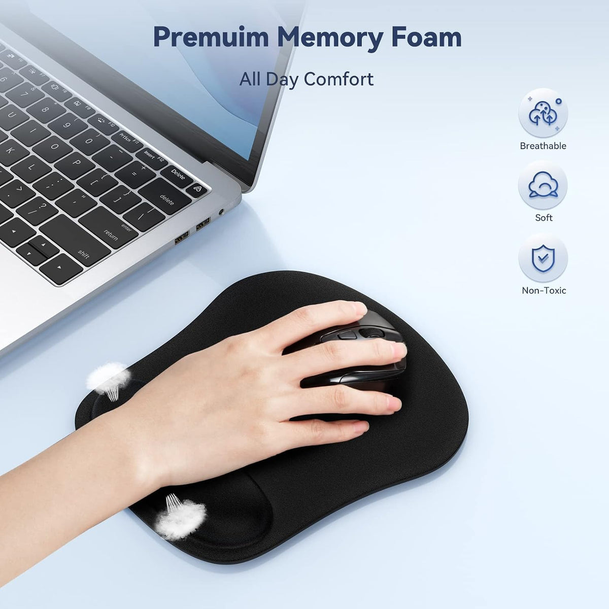 TECKNET 2 Pack Gaming Ergonomic Mouse Pad with Wrist Support Black