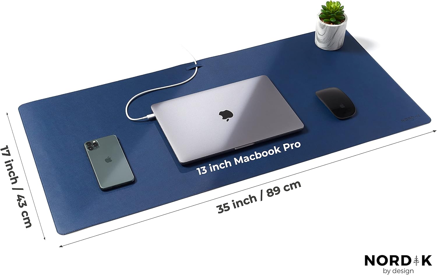 Nordik Leather Desk Mat - Midnight Blue - Large Leather Desk Pad 35x17 in