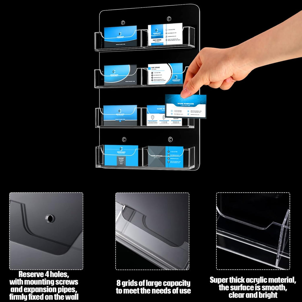 Hillban Acrylic Business Card Holder Wall Mount Office, 8 Pockets