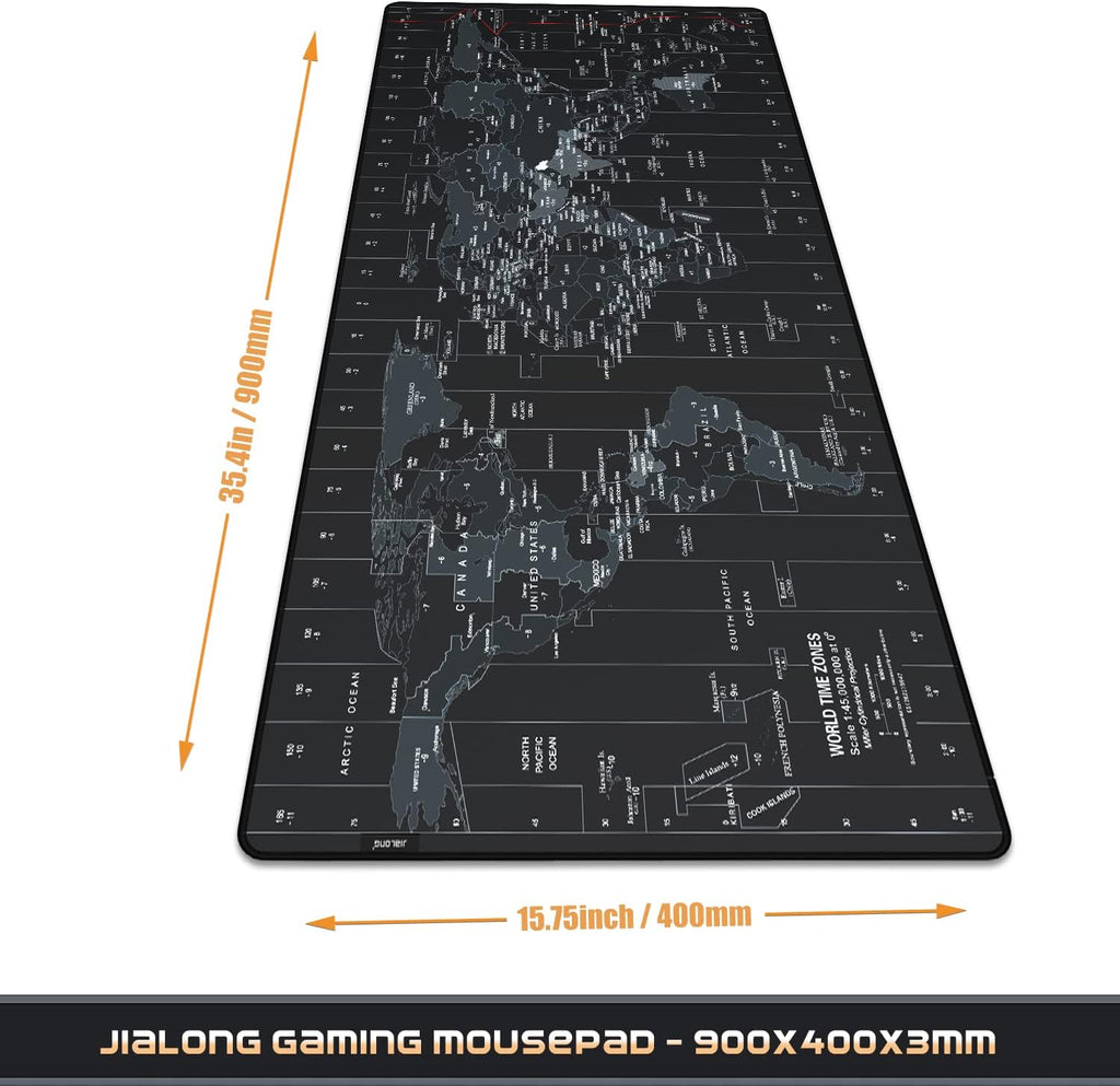 JIALONG Large Gaming Mouse Pad Extended Desk Mat XXL Mousepad with Non-Slip Keyboard Pad for Office Laptop, Computer and PC - 35.4 x 15.7 inches World Map