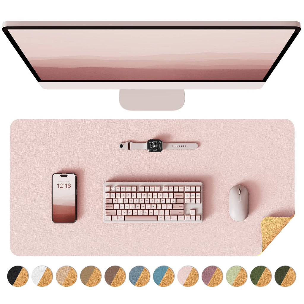 YSAGi Double-Sided Desk Pad, 31.5"x15.7"Leather Desk Mat, Eco Cork Desk Pad Protector,Large Mouse Pad,Waterproof Desk Blotter for Office/Home(Coffee)