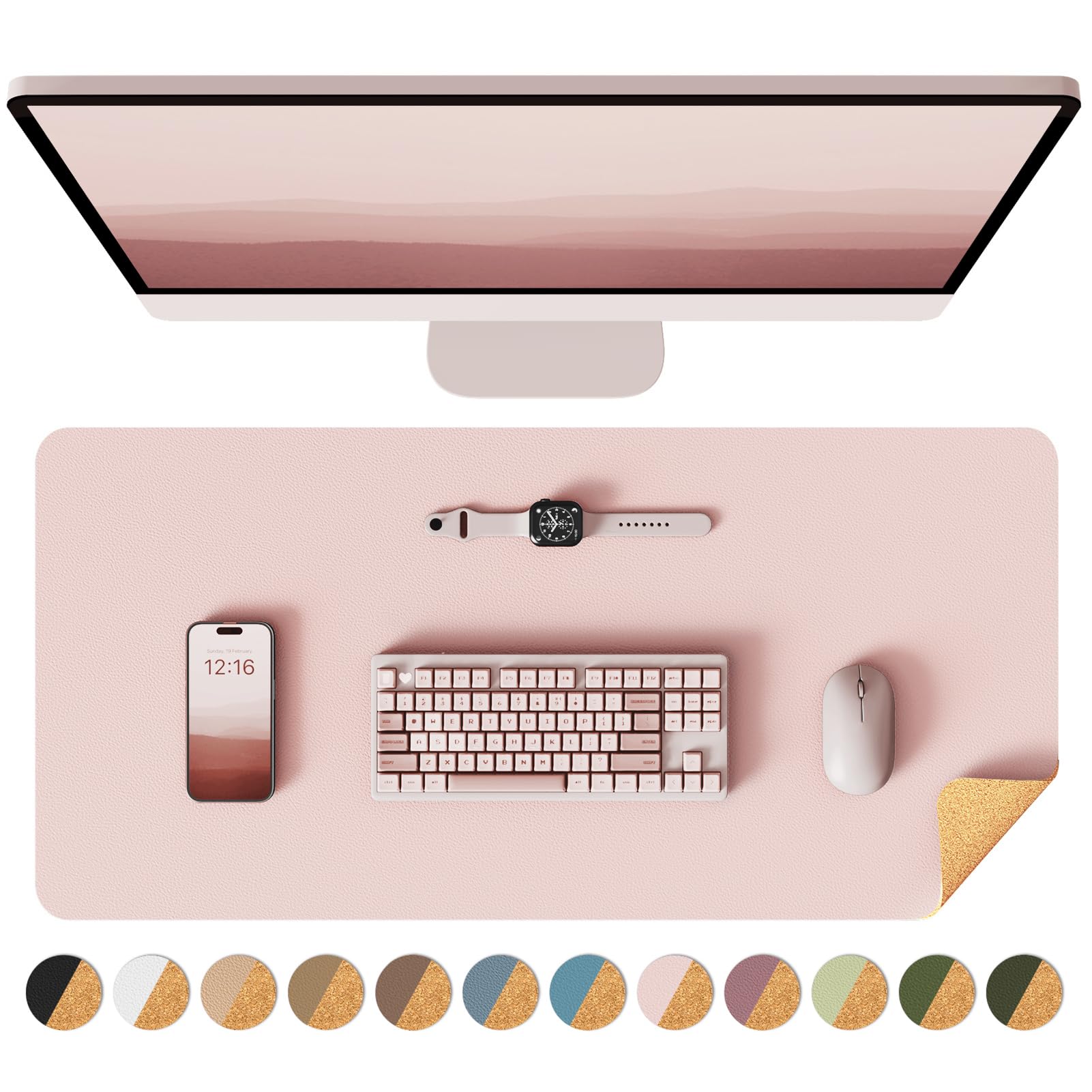 YSAGi Double-Sided Desk Pad, 31.5"x15.7"Leather Desk Mat, Eco Cork Desk Pad Protector,Large Mouse Pad,Waterproof Desk Blotter for Office/Home(Coffee)