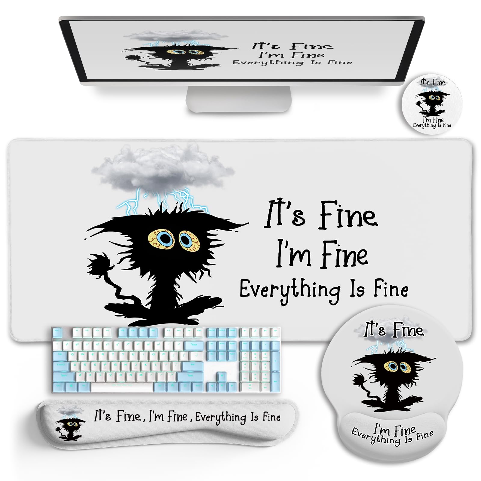 LIMKRIAN Goth Skull Mouse Pad Set Large Desk Mat for Desktop Decor
