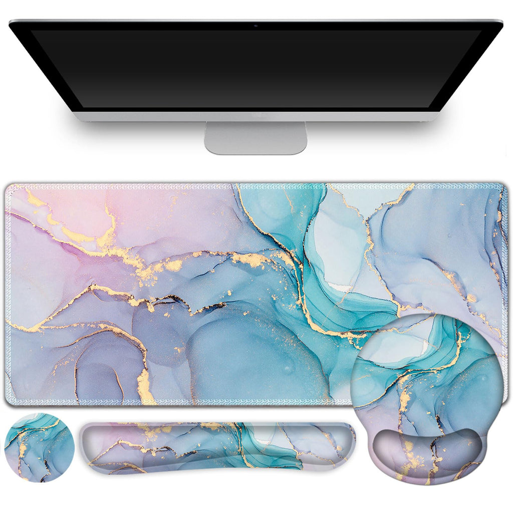 Gaming Mouse Pad Large Desk Mat, Cute Purple Marble Rose Desk Pad Protector