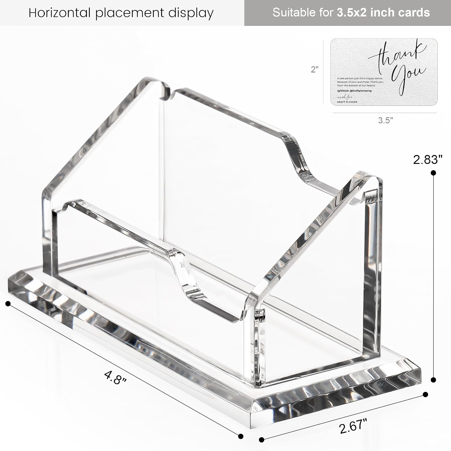HeZone Acrylic Card Holder Clear Horizontal Business Card Organizer Stand for Desk 1 Slots Business Cards Stand for Women and Men,Office Desk Accessories,Organize 50 Cards-1 Pack