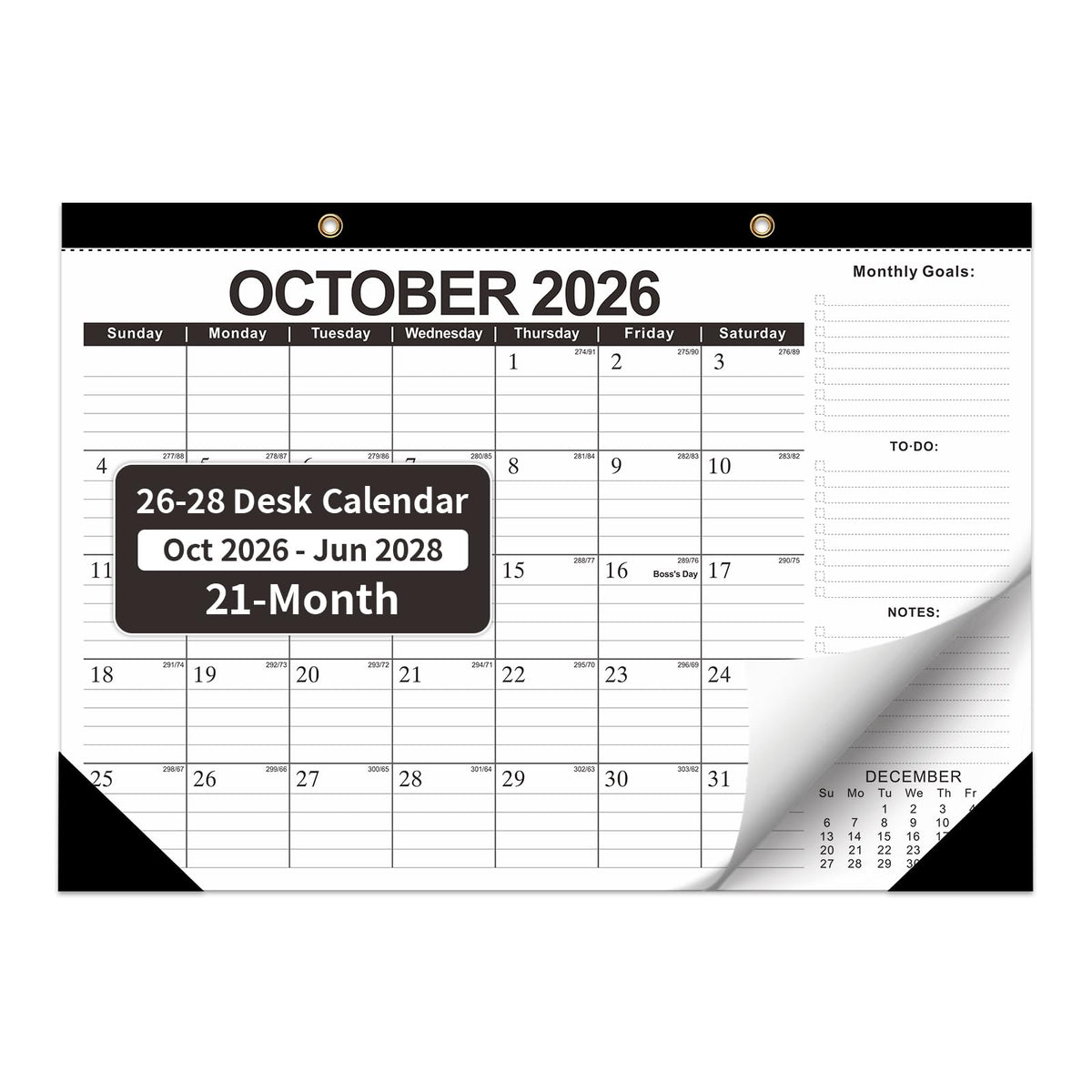 Desk Calendar 2026-2027 - Ougesi 19 Month Desk Top Calendar, 17x12''