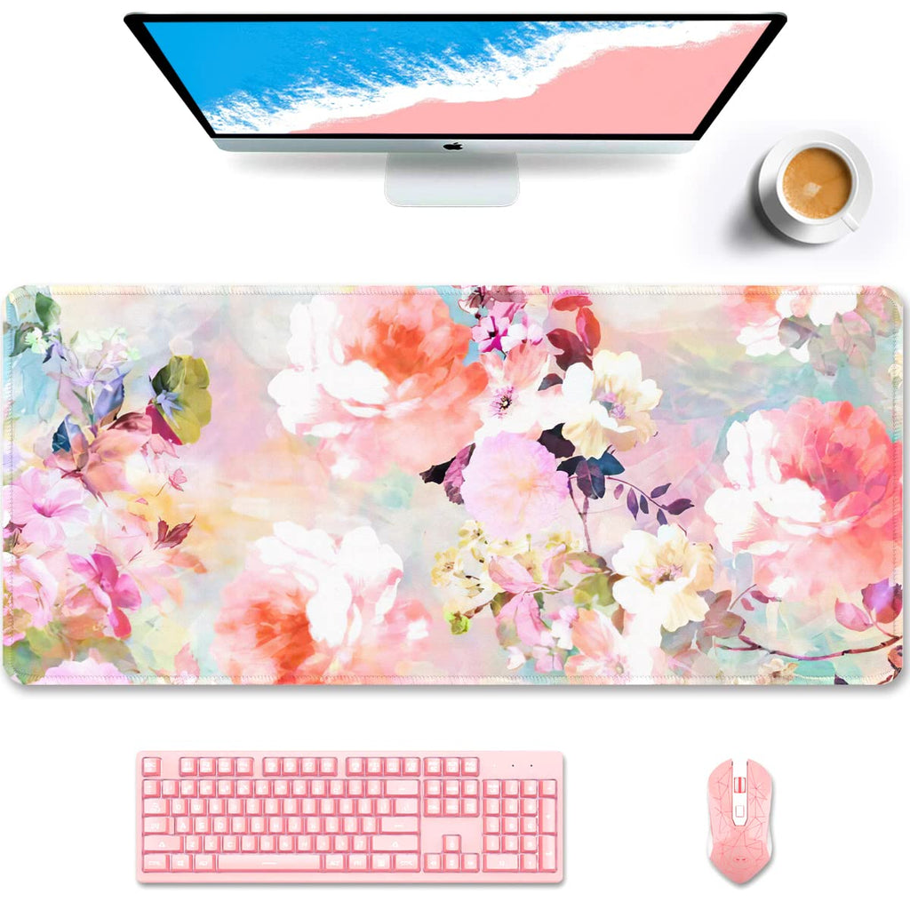Auhoahsil Desk Mat, Ultra Large Mouse Pad, XXL Gaming Mousepad, Green Tropical Leaves Deskpad, Big Extended Full Size Mouse Pad, Desktop Desk Matt for Keyboard, Laptop & Computer, 35.5 x 15.7 in