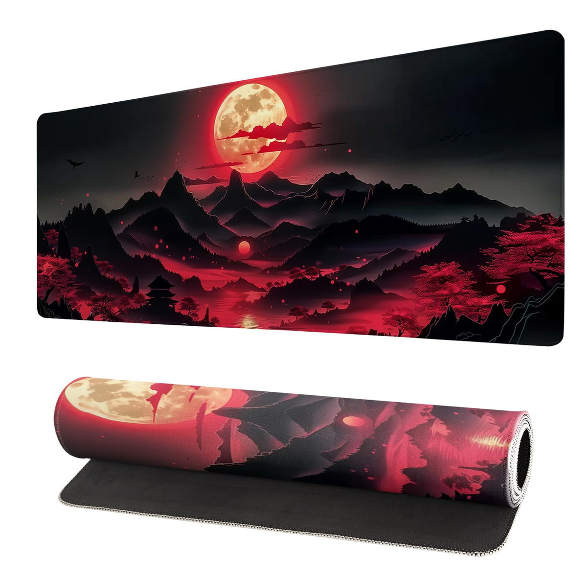 Japanese Mouse Pad, Large Japanese Desk Mat, XL Anime Gaming Keyboard Mat, Non-Slip Rubber Base, Big Extended Desk Protector for Home Office, 31.5”x11.8”