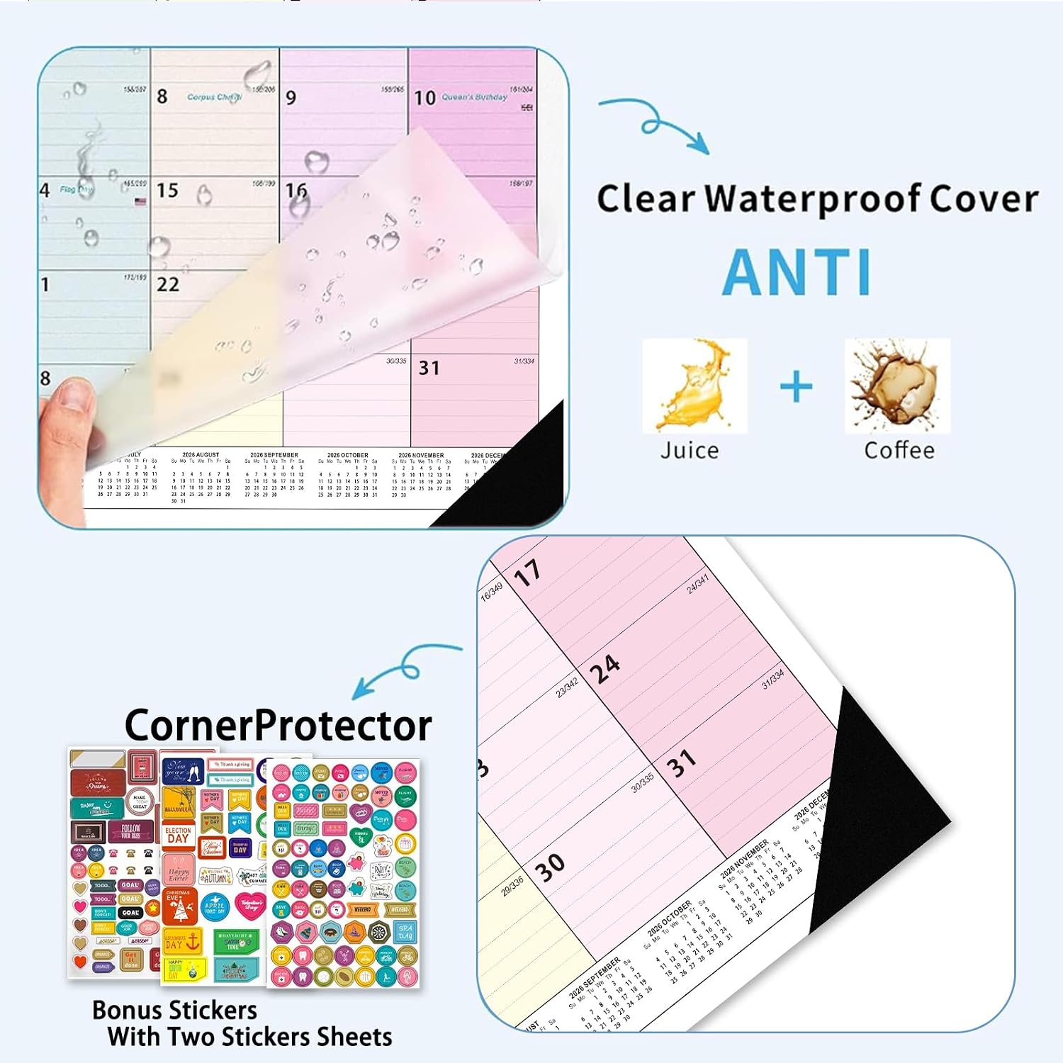Desk Calendar 2026-2027 - 18 Month Desk Calendar july 2026-2027 Dec, 17" x 12", Large Desk Calendar with Thick Paper, Plastic Cover, Stickers, Home or Office Calendar for Easy Organizing