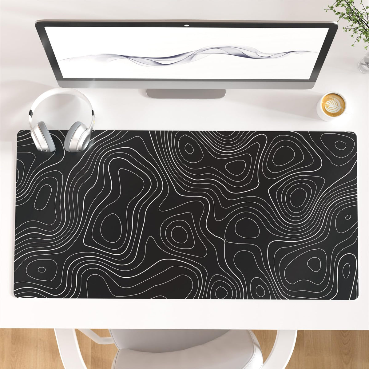 Faux Leather Large Mouse Pad, Office Desk Mat, 31.5"x15.7", Pink Floral