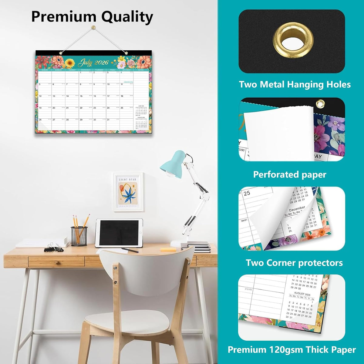 Desk Calendar 2026-2027 - 18 Month Desk Top Calendar 2026-2027, 17" x 12"